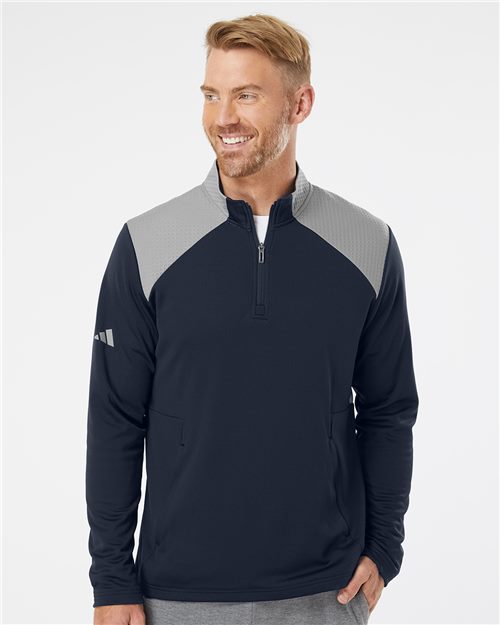 Textured Mixed Media Quarter-Zip Pullover