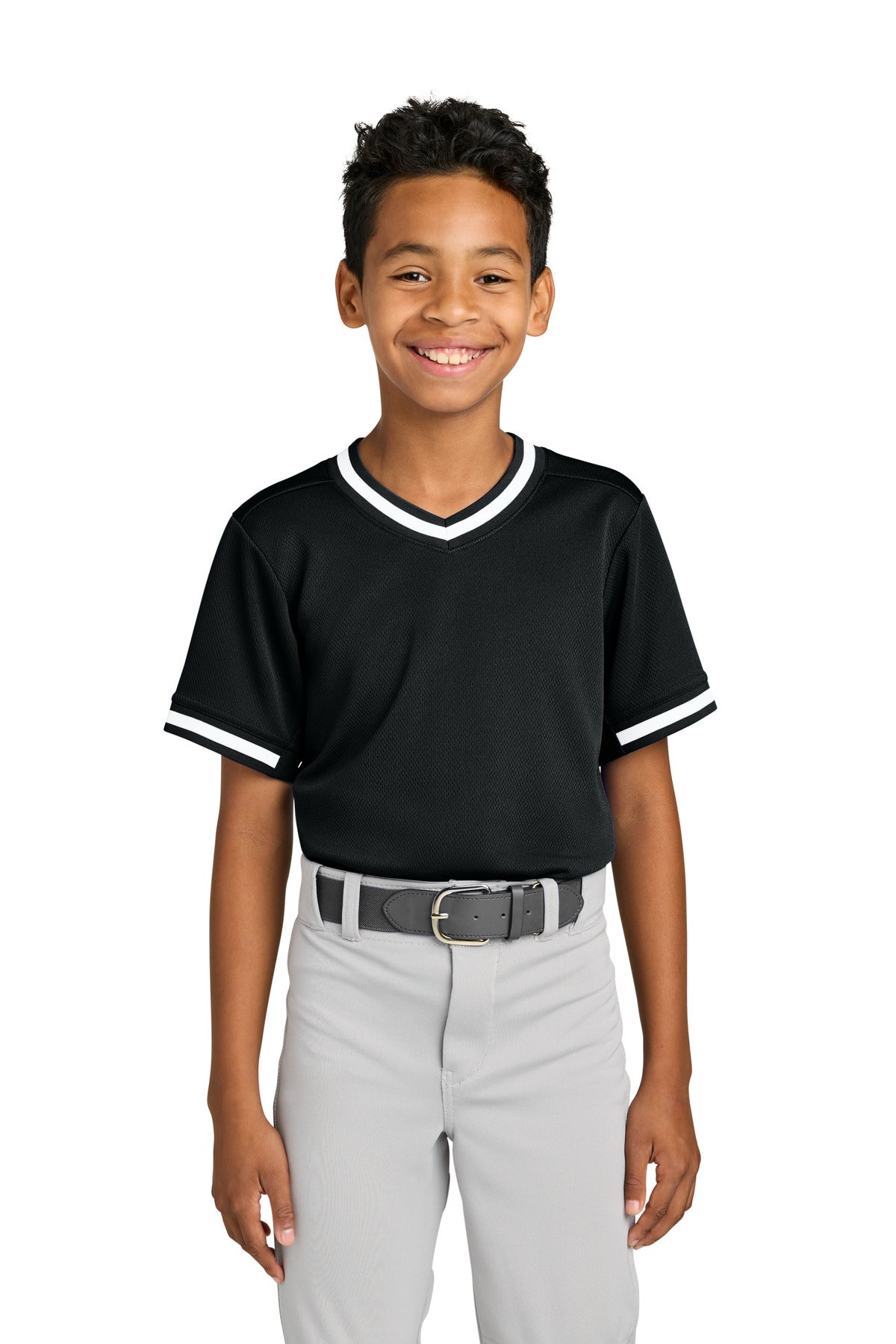 Sport-Tek Youth Tough Mesh V-Neck Baseball Jersey