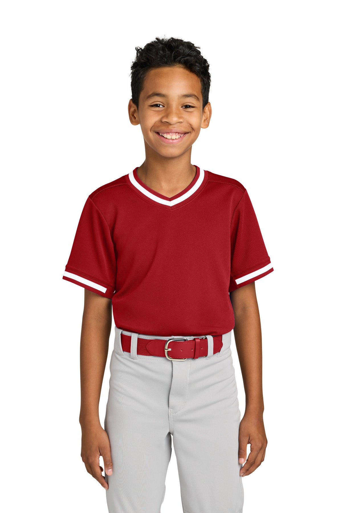 Sport-Tek Youth Tough Mesh V-Neck Baseball Jersey